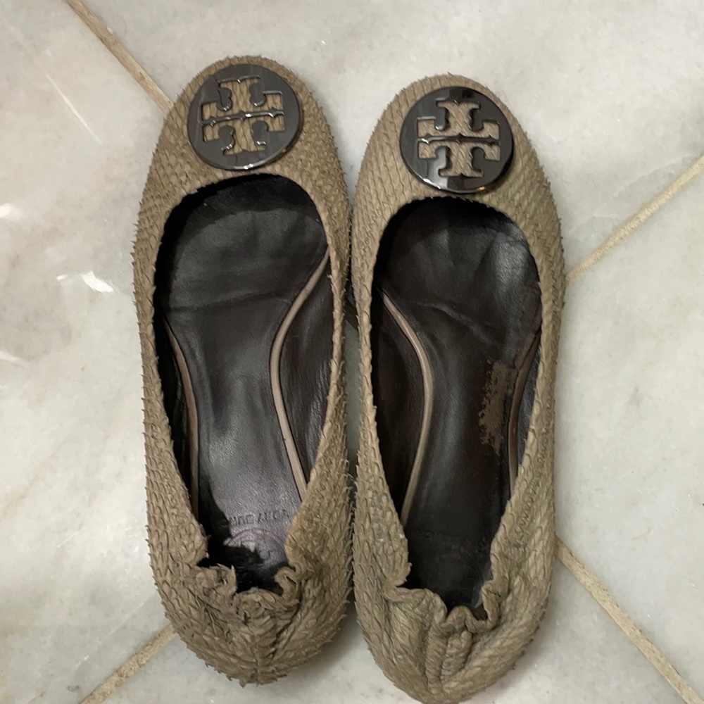 Tory Burch Reva Ballet Flat Snake Textured, Size 8?